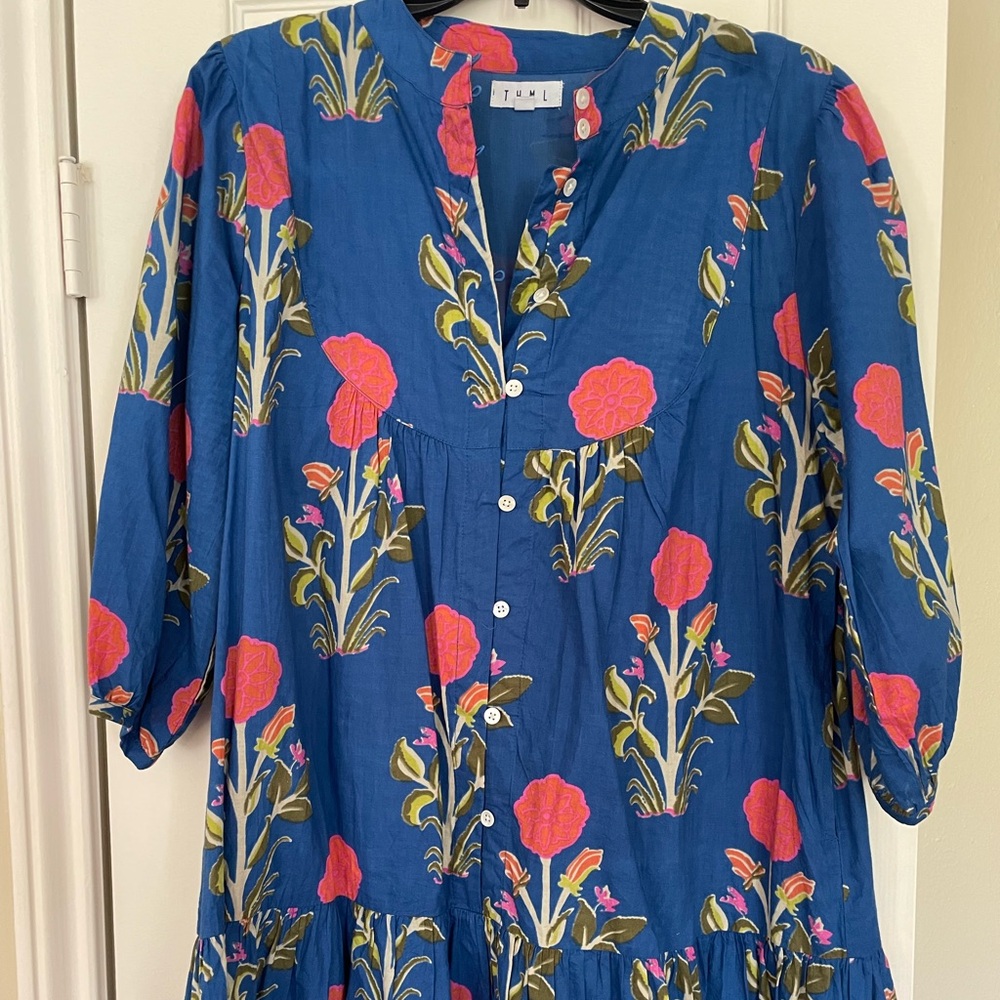 THML Blue floral print 100% cotton dress - Picture 3 of 4